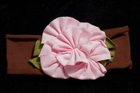 Baby Girl Headband (0-2 yrs) Brown with Pink Flower