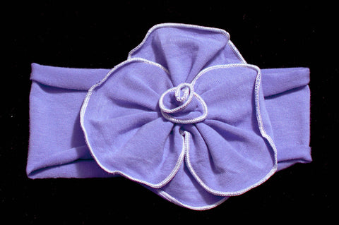 Baby Girl Headband (0-2yrs) Violet with Violet Flower and White Trim