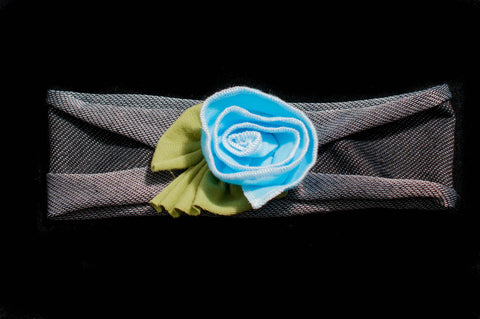 Baby Girl Headband (0-2 yrs) Black and Gray with Light Blue Rose