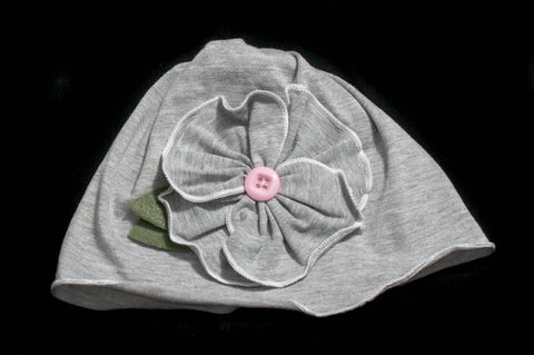 Baby Girl Hat (6m-2yrs) Gray with Gray Flower