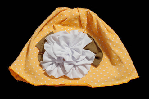 Baby Girl Hat (6m-2yrs) Yellow Polka Dot with White Flower