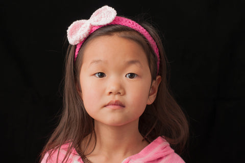 Pink Crocheted Headband with Light Pink Bow