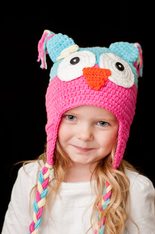 Pink and Blue Owl Hat