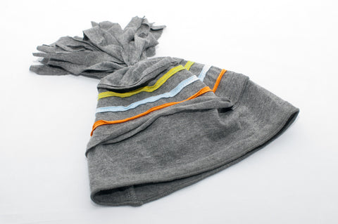 Baby Boy Hat (0-2 yrs) Gray with Stripes and Pom Pom