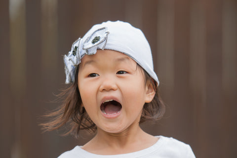 Baby Girl Hat (6m-2yrs) White with Triple Flowers and Dark Brown Trim