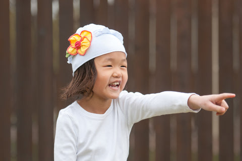 Baby Girl Hat (6m-2yrs) White Ruffle with Yellow Flower and Pink Trim